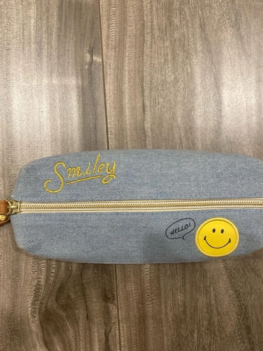 Denim Smiley Pencil Case with Yellow Patch